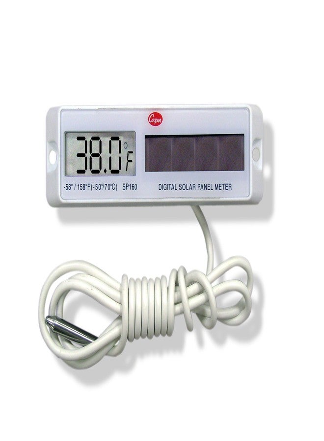 مقياس حرارة رقمي من نوع Cooper-Atkins SP160-01-8 يعمل بالطاقة الشمسية، بلوحة مستطيلة بيضاء، نطاق درجة حرارة من -58 إلى 158 درجة فهرنهايت
